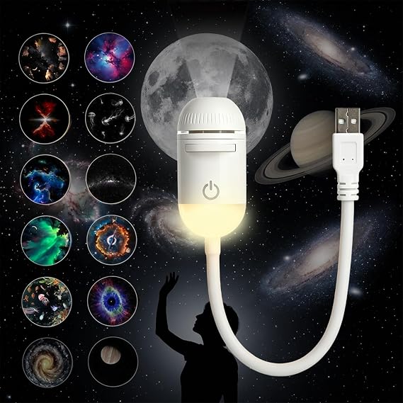 2-in-1 Galaxy Projector - Galaxy Night Light with 12 Projection Films，360°Adjustable Space Led Lights, Starry Planetarium Projectors with Dimmable Night Light for Car, Bedroom, Party [Energy Class A++]