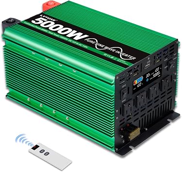LVYUAN 5000 Watt Pure Sine Power Inverter 12V to 110V 120V DC to AC Converter with 4 AC Outlets, LCD Display, USB Charge Port, Remote Control for Home RV Vehicle Outdoor Camping Car Power Inverter