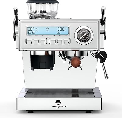 MAttinata Espresso Machine with Grinder, 58mm Dual-Boiler Semi-Commercia Coffee Maker 20 Bar Professional with Milk Frother Steam Wand for Cappuccino, Barista LCD Display for Home, Stainless Steel