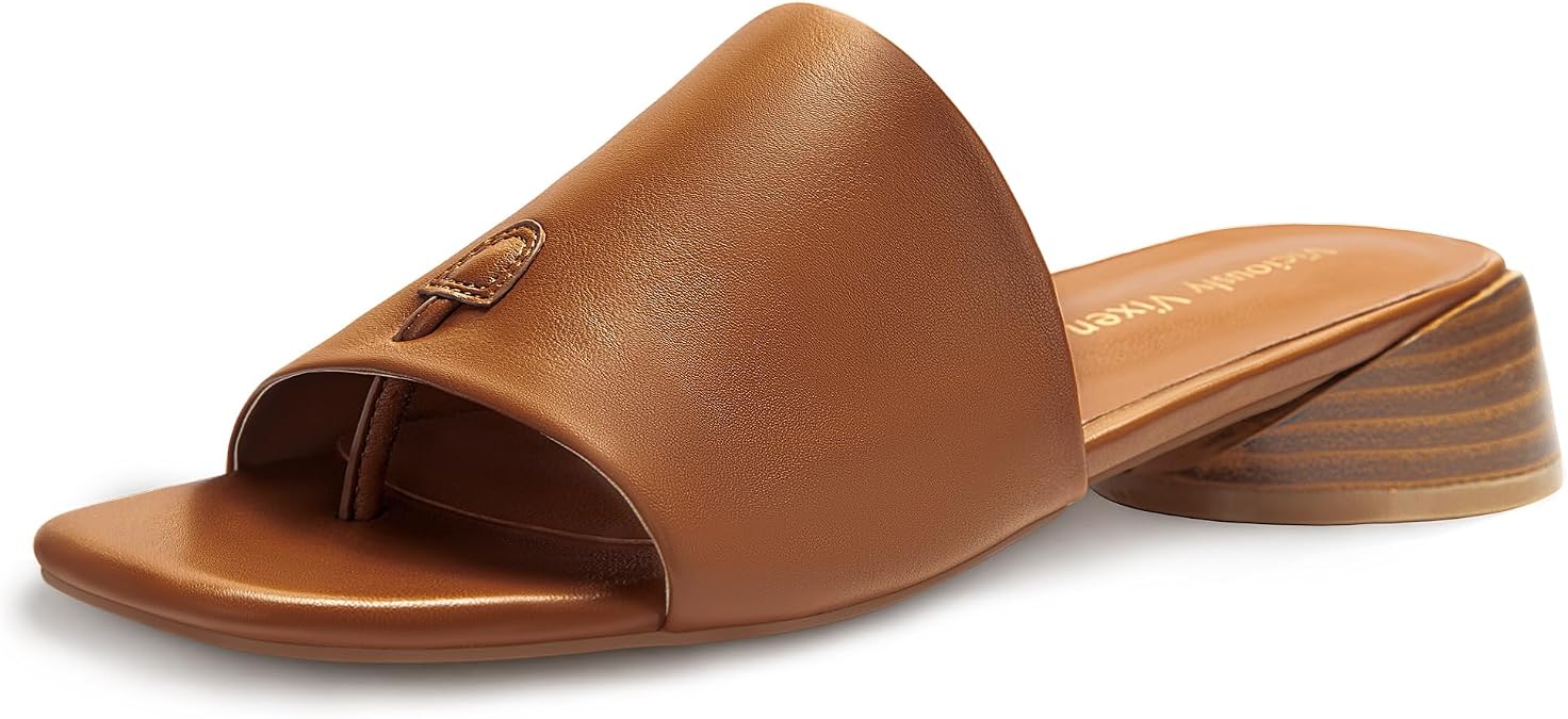 Women's Block Kitten Heels Slide Mule Sandals Square Open Toe Shoes