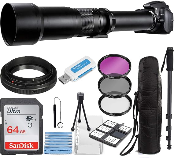 Commander Optics Super 650-1300mm f/8 Manual Telephoto Zoom Lens for Sony E-Mount Mirrorless Digital Cameras with T-Mount + Photo Essential Accessory Kit