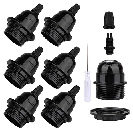 6 Pcs E27 Lamp Holder, Black E27 Bulb Holder Edison Screw Socket