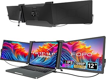 12" Triple Portable Monitor 1080P FHD IPS Triple Monitor Extender, Triple Screen for Laptop of 13"-14.1", Compatible with Windows/Mac, Connect with USB-C/HDMINot for M1 M2 Chip, Chromebook-S12