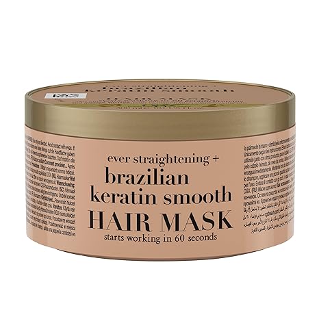 OGX Brazilian Keratin Smooth Hair Mask Moisturising Hair Mask with Keratin Protein for Frizzy Curly Wavy Hair 300 ml