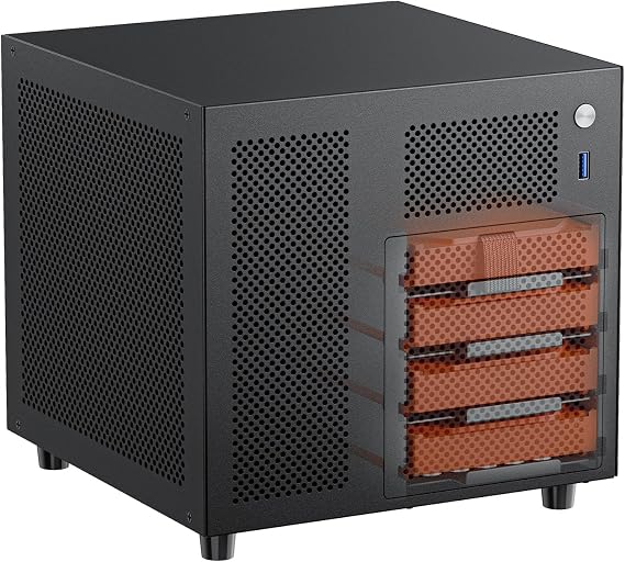 Mini ITX NAS Case, 4 Hot-Swap 3.5 HDD Bay NAS PC Chassis, Supports SFX/SFX-L/Flex PSU & 120mm Fan, Compact ITX Computer Case for Home Office Storage - Black