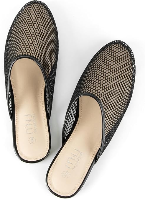 MUSSHOE Comfortable Mesh Mules for Women: Breathable Slip On Round Toe Backless Loafers