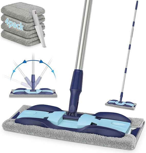 Floor Flat Mop with 4 Washable Pads: Microfibre Mops for Cleaning Floors