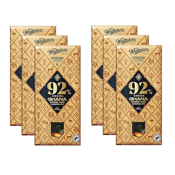 Whittaker's Cocoa Lovers 92% Cocoa Ghana Intense Dark Chocolate 100g (Pack of 6) (Made in New Zealand), Full Size