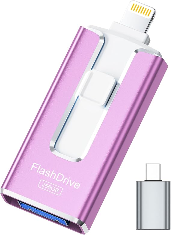 MFi Certified Flash Drive for iPhone iPad 256GB, Photo Stick for External Memory Storage, Easily Back Up and Save Photos Videos, USB Memory Stick Thumb Drive for iPhone/iPad/Android/PC (Purple)