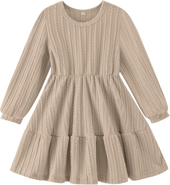 Neutocd Toddler Baby Girl Dress Long Sleeve Knit Sweater Fall Winter Ribbed Ruffle Casual Solid Toddler Dress