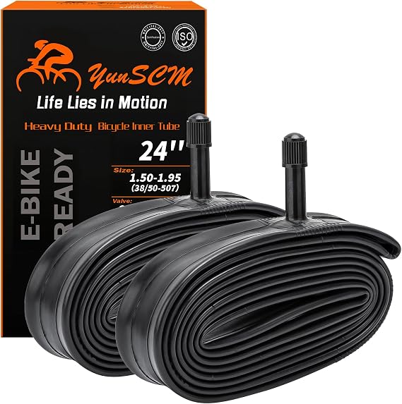 2-PCS 24" Heavy Duty Bike Tire Tubes 24x1.50/1.95 38/50-507 AV32 | 24 Bicycle Inner Tubes Compatible with 24 x 1.50 24x1.75 24x1.90 24x1.95Tire Tubes Schrader Valve