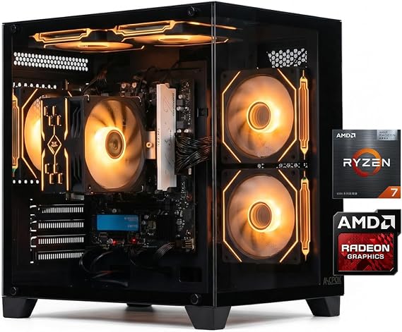 ALCPOK Gaming PC Desktop, AMD Ryzen 7 5700G 3.8GHz, 16GB DDR4 3200MHz RAM, 1TB NVMe SSD, 550W Bronze Power Supply, ARGB Fans,Tower Computer for Office,Photo Editing