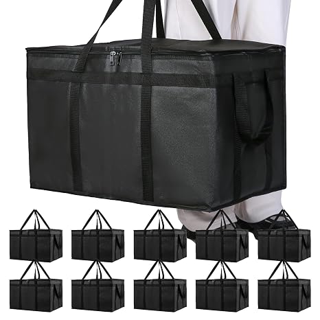Bodaon 10 Pack Insulated Food Delivery Bags, L Catering Cooler Bag Black