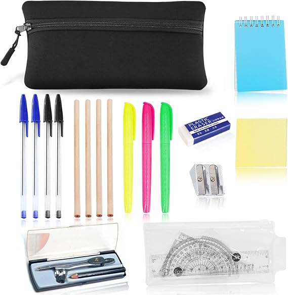 17 Pcs Stationary Sets, Maths Sets For Secondary School, Secondary School Stationery Set, Back To School Stationery Ruler Set For Office, Home Or School, Mathematical Set, Pre Filled Pencil Case Black