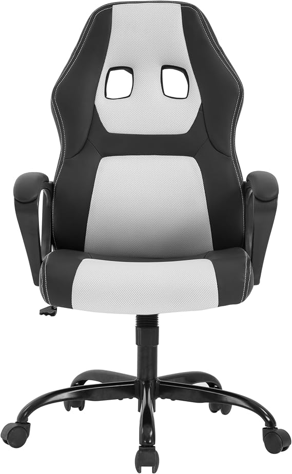 PayLessHere Gaming Chair Ergonomic Office Chair Computer Chair with Lumbar Support Ergonomic Pu Leather Adjustable Height Executive Chair for Women Men and Adults,White