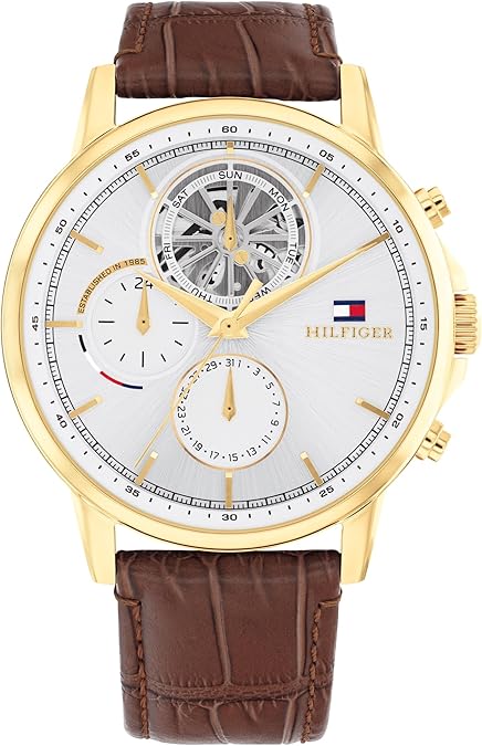 Tommy Hilfiger Classic Multi-Function Quartz Watch - Leather Strap Wristwatch for Men - Water Resistant Up to 5 ATM/50 Meters - Premium Fashion for Everyday Wear - 44mm