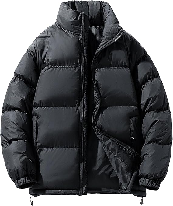 DGHM-JLMY Men Puffer Jackets Thicken Bubble Jacket Warm Stand Collar Color Block Coat Long Sleeve Zip Up Puff Jacket Outwear