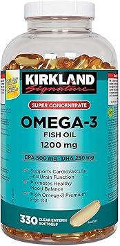 Kirkland Signature Super Concentrate Omega-3 Fish Oil 1200mg, EPA 500/DHA 250mg, 330 Clear enteric softgels
