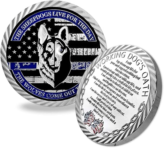 ASmileIndeep Police Dog K9 Challenge Coin Thin Blue Line Police Officer Canine Prayer Coins Gift