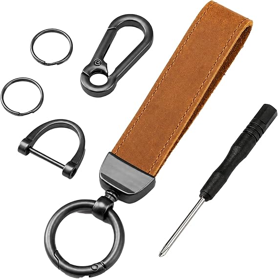 Teskyer Leather Key Chain for Men, Car Key Holder with Strap | Genuine Leather Strap, Solid Metal Hardware, Modular Key Organization, Quick Clip Access, Car Key Ready