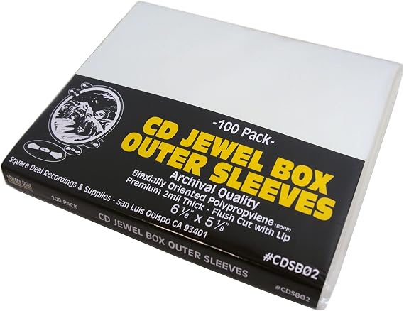 (100) CD Jewel Box Outer Sleeves - Premium 2mil Thick - Flush Cut - Archival Quality #CDSB02