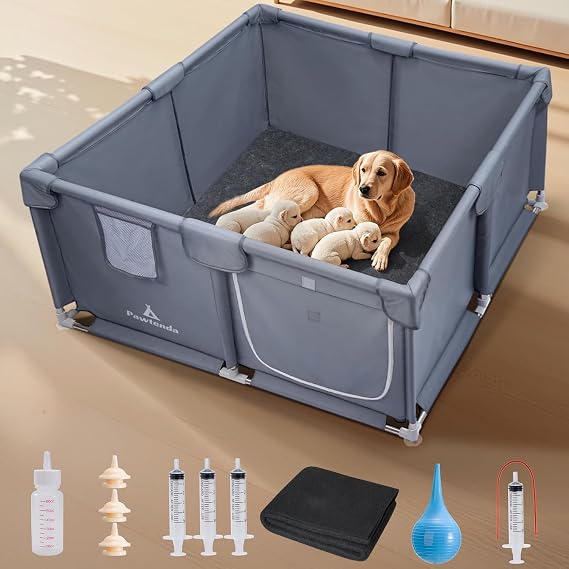 Whelping Box for Dogs and Puppies,47x47x24, with 5-Piece Puppy Care Kit