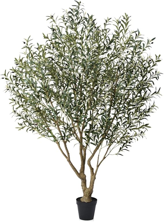 VeriNatural Artificial Olive Tree Tall Faux Plant - 240 cm Large Green Artificial Tree with 3824 Silk Leaves & 184 Fruit - Indoor Decor for Living Room Office Garden Pots, VN138 | Large Green Artificial Tree with 2126 Silk Leaves & 93 Fruit Indoor Decor for Living Room Office Garden VN138