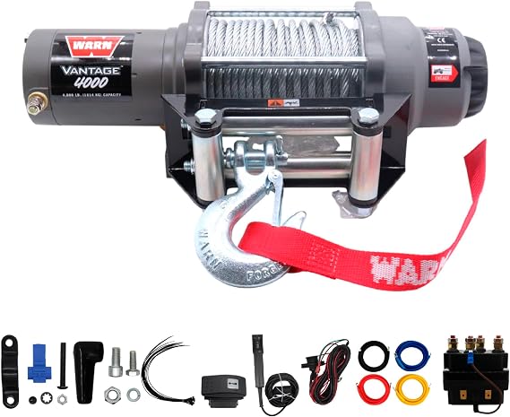 WARN Vantage 4000 12V DC Electric Winch for ATV UTV Side-by-Side (108214) | 4000 lb Pull Capacity, 55 Ft 7/32" Steel Wire Rope, Roller Fairlead, Fully Sealed, 3-Stage Planetary, Wired Remote