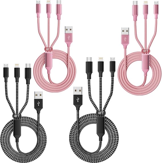 IDISON Multi Charging Cable Black+Pink (4Packs 4FT)