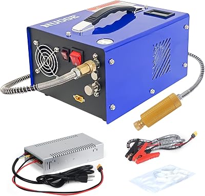 PCP Air Compressor 4500Psi30Mpa WaterOil Free PCP Air Pump RiflePistol Paintball Cans Powered 12V Automotive DC 110V AC For Home Use With Power Converter And Oil-moisture Filter Easy Carry