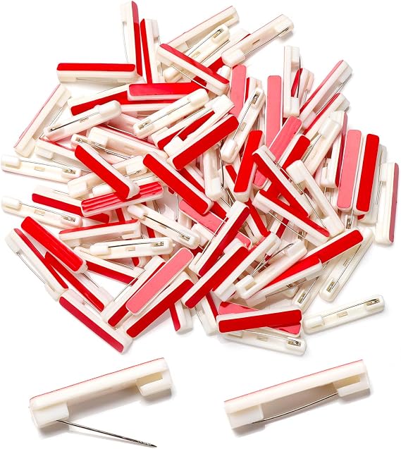 100 White Safety Pin Bar with Adhesive, Badge Pin Backs, Name Tag Pins