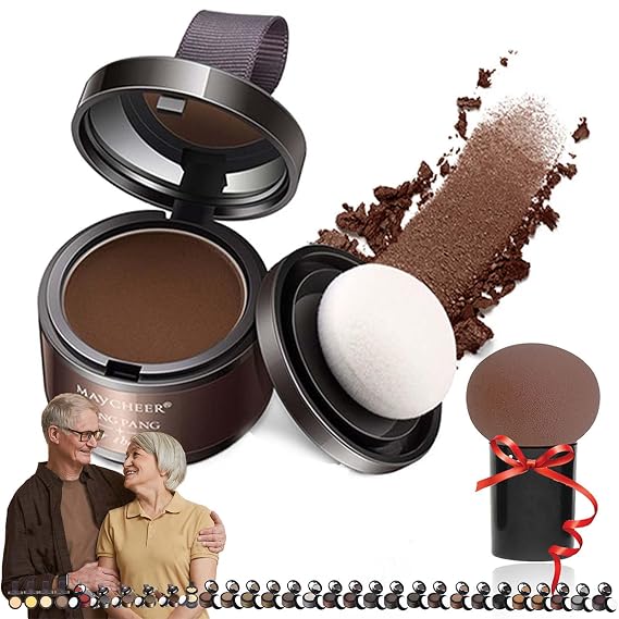 Maycheer Pang Pang Hair Shadow, Maycheer Hair Shadow, Maycheer Hairline Shadow Powder, 30 Colors Magic Root Cover Up, Scalp Cover for Thinning Hair with Mirror and Cushion (#1 Dark Brown)