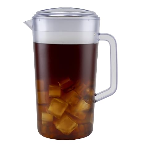 G.E.T. Heavy-Duty 1 Gallon Plastic Pitcher with Lid, Clear, BPA Free | Dishwasher safe, BPA-free, Shatterproof, Easy pour spout, Tight-fitting lid, Great for Water, Iced Tea, Lemonade and Juice