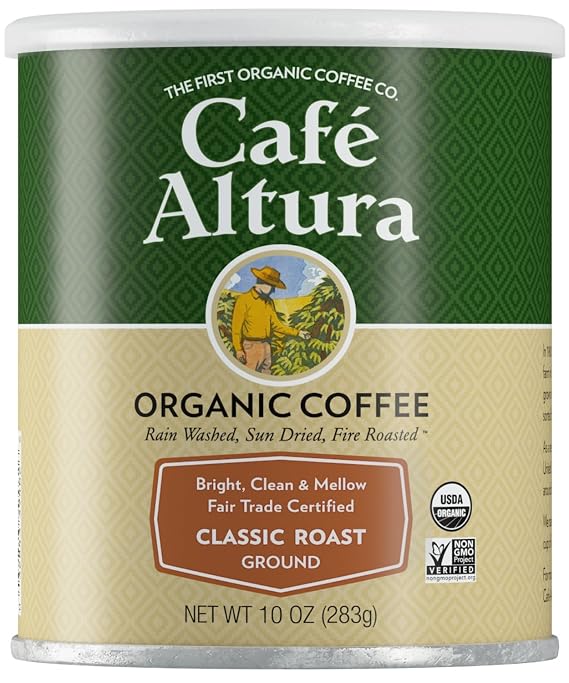 Cafe Altura Ground Organic Coffee, Fair Trade Classic Roast, 10 oz Can
