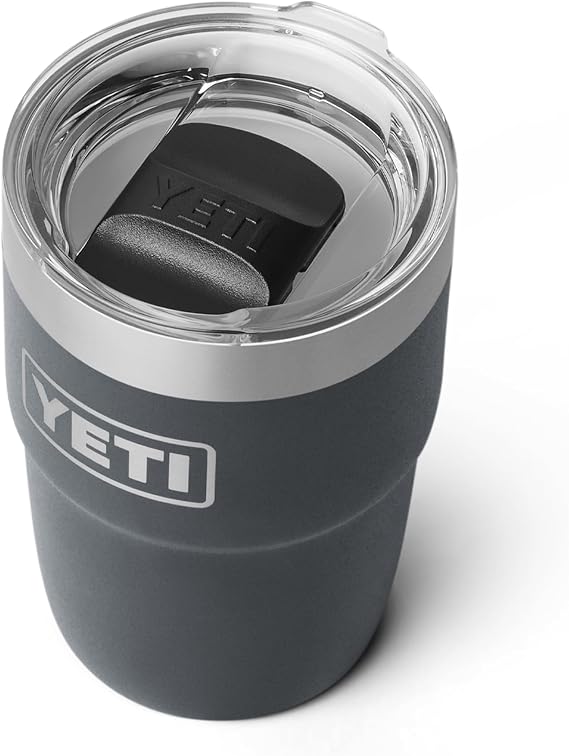 YETI Rambler 8 oz (236 ml) Stackable Cup (Charcoal) – Stainless Steel Coffee Cup with Durasip Ceramic Lining – Insulated Coffee Tumbler with MagSlider Lid (Not Leakproof) –