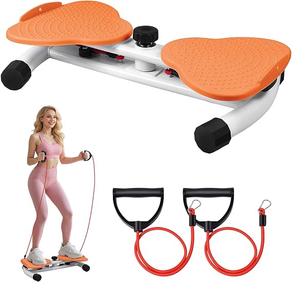 Waist Twister Machine, Ab Twister Board with Resistance Bands - 300 lbs Capacity Home Exercise Equipment for Belly Fat, Core Workout - Noiseless & Anti-Slip for Women/Men