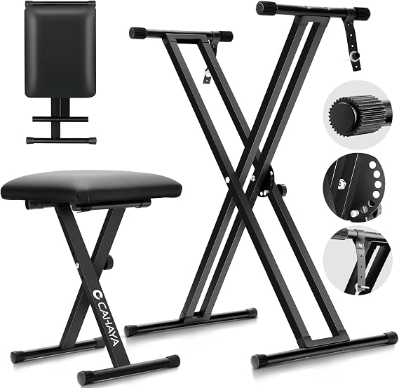 CAHAYA Keyboard Stand Piano Bench Set Height-Adjustable Extra-Wide Portable