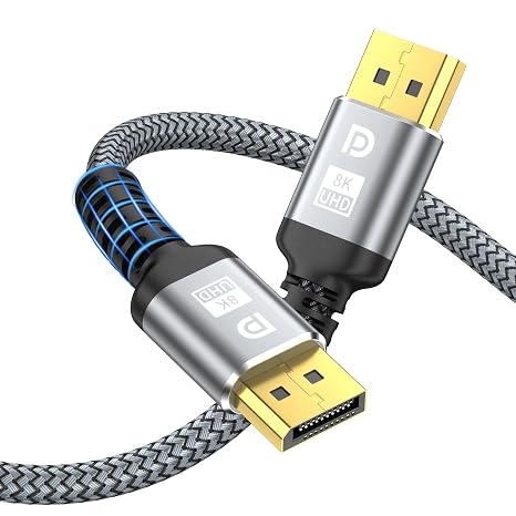 8K DisplayPort Cable,DP 1.4 Cable 15ft(8K@60Hz,4K@144Hz,2K@240Hz) Support 32.4Gbps,Gold Plated Connector,High Refresh Rate for Gaming Monitor,HDR,FreeSync G-Sync,Graphics Card,PC