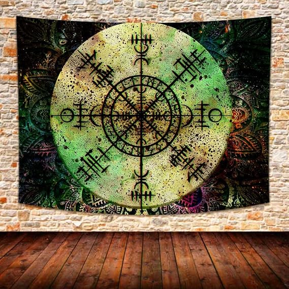 SHRAPHY Viking Art Tapestry,Nordic Mythology Rune,Ancient Symbol,80x60Inch