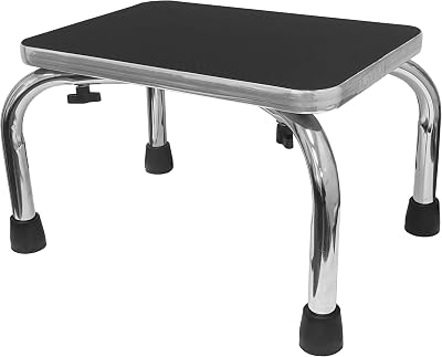 PCP Medical Step Stool with Non Slip Ribbed Rubber Platform, Lightweight Footstool for Seniors and Patients, Chrome