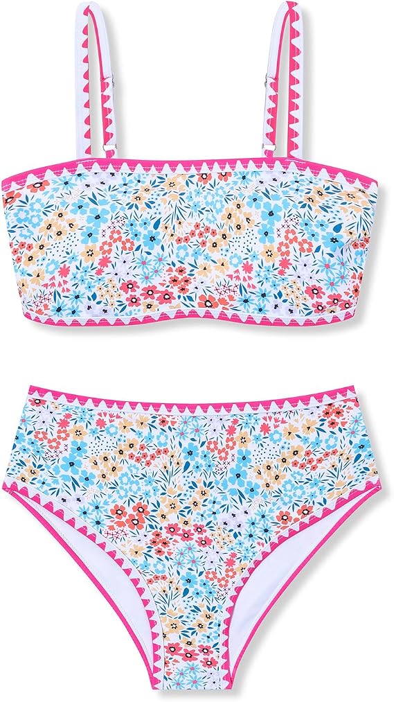 Girl Two Piece Swimsuits Adjustable Straps Bikini Sets with Chest Pad Size 9-16Y