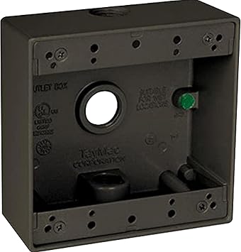 TayMac 4.5 x 4.5 Inch 2-Gang Bronze 2-in. Deep Weatherproof Junction Box with Three .5-inch Threaded Holes DB350Z, Outdoor Electrical Box for Outdoor Outlets or Branch Circuit Wiring