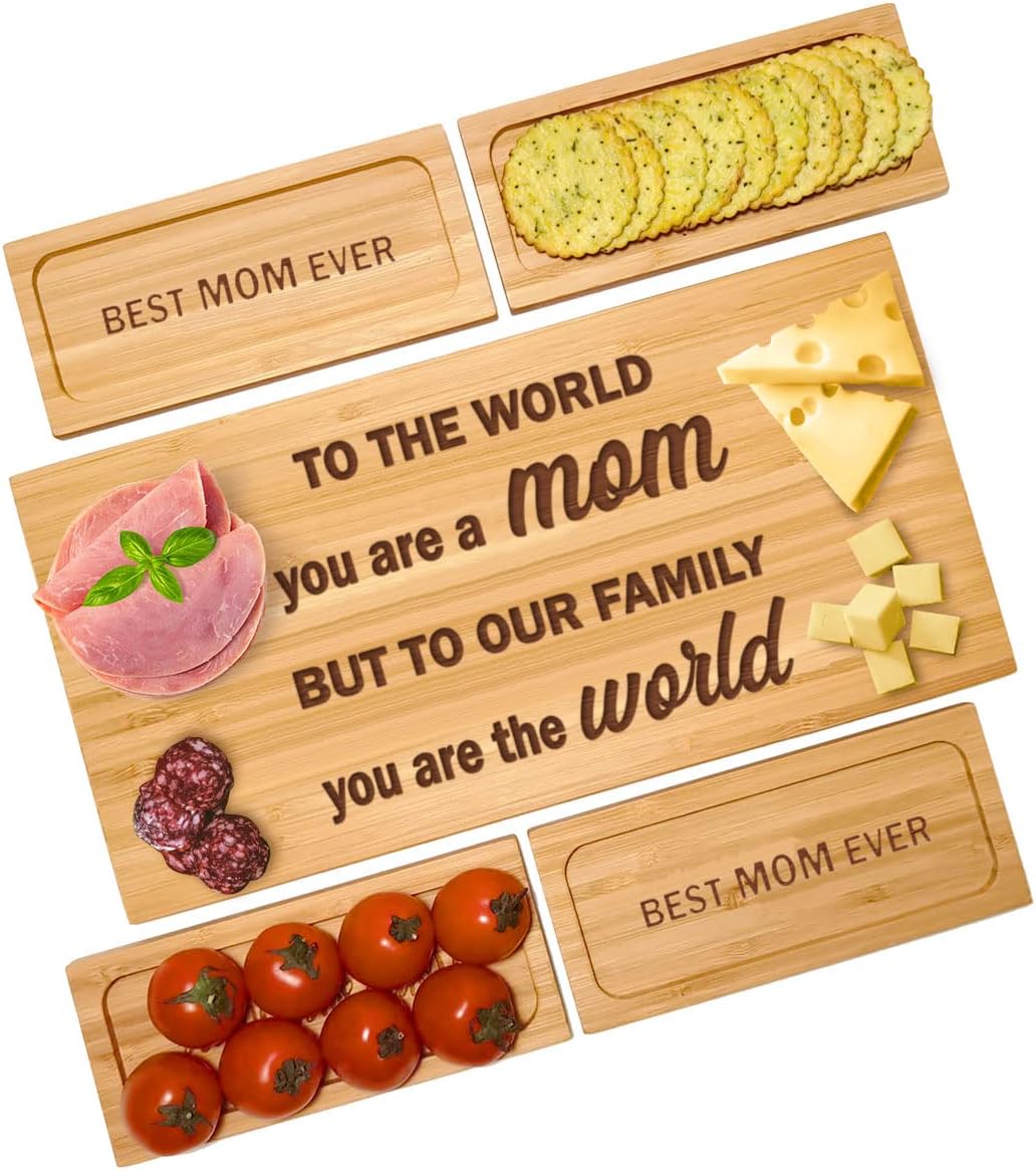 Moms Day Cheese Board Gift Set - Party Charcuterie Board & Serving Platter Trays 5pc