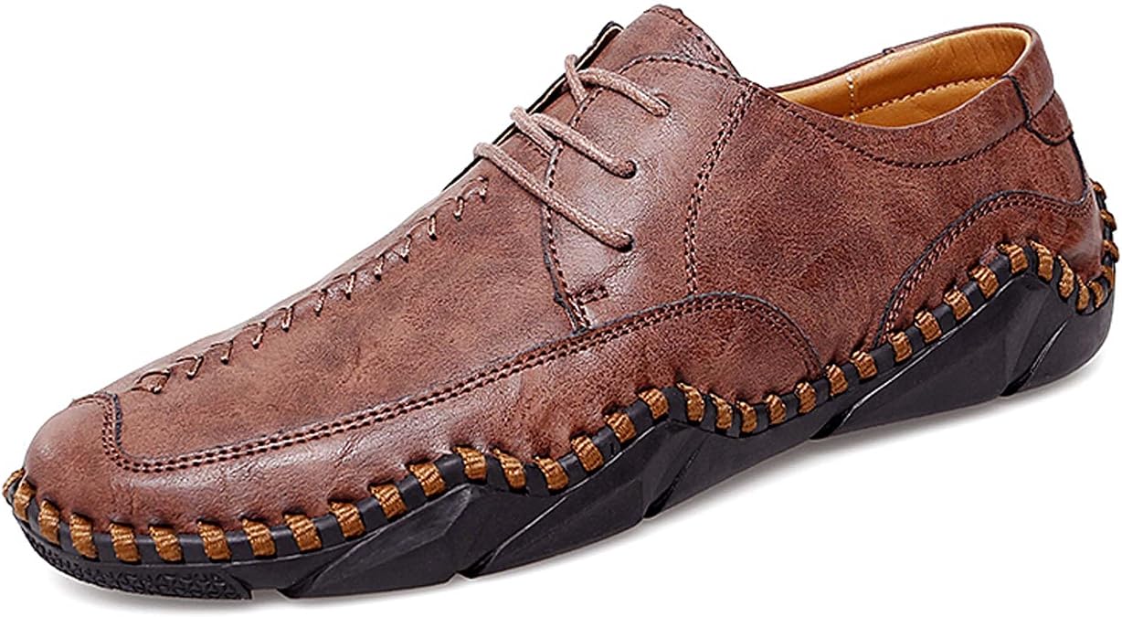 Men's Leather Walking Shoes,Classic Retro Grain Design,Low top Men's Casual Shoes,Driving Shoes,Reinforced Sewing Sole, Lightweight, Soft,Comfortable,Non-Slip, Durable