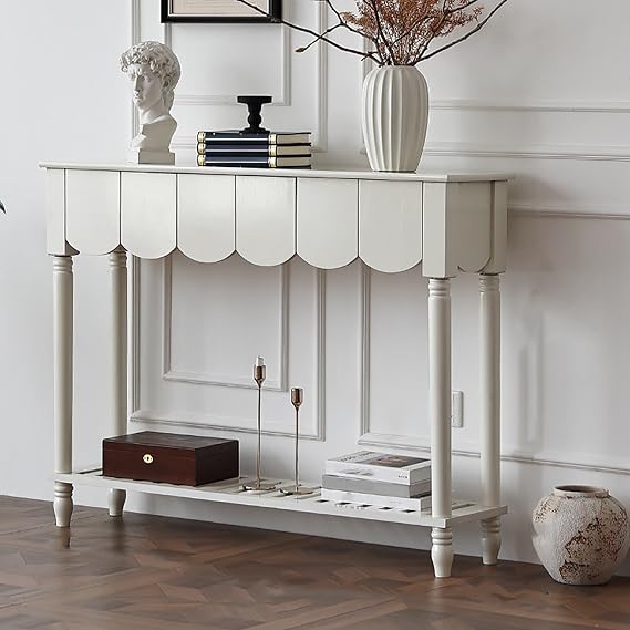 Console Table for Entryway with Drawers,Entry with Storage Open Shelf, Narrow Long Sofa Tables for Living Room, Hallway, Foyer, Couch, Front Door(White,118cm/46)