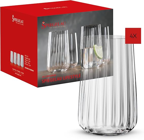 Spiegelau Lifestyle Longdrink Tumblers, Set of 4, European-Made Lead-Free Crystal, Modern Highball Glasses, Dishwasher Safe, Professional Quality Cocktail Glass Gift Set, 17 oz
