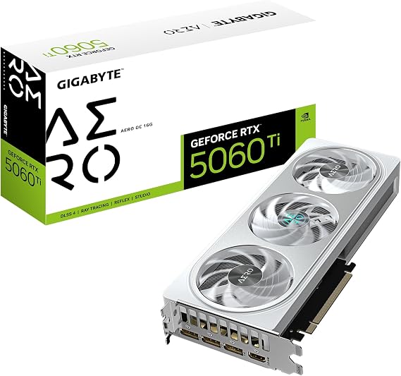Gigabyte GeForce RTX 5060 Ti AERO OC 16G Graphics Card - 16GB GDDR7, 128bit, PCI-E 5.0, 2647MHz Core Clock, 3 x DisplayPort, 1 x HDMI, GV-N506TAERO OC-16GD