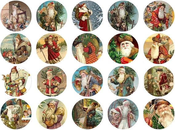 Assorted Vintage Santa Circles Christmas 1 1/2" Circles Collage Sheet #3