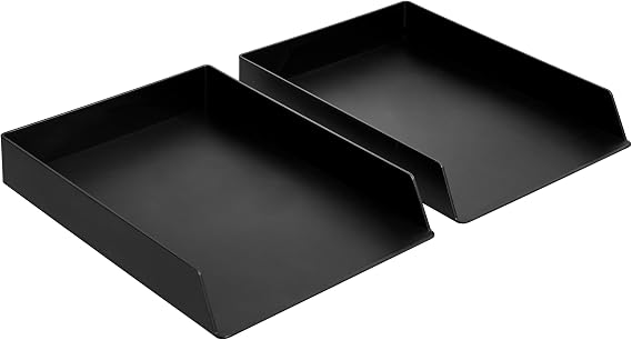 Amazon Basics Rectangular Plastic Desk Organizer, letter size Tray, 2-Pack, 24.6 x 5.6 x 33 cm, Black