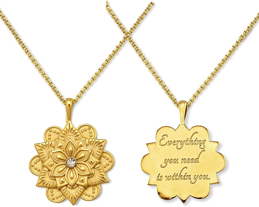 HOPE LOVE SHINE Mandala Necklace Self Love Gift Gold Inspirational Jewelry